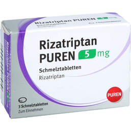 Abbildung: Rizatriptan Puren 5 mg Schmelztabletten 3 St, Schmelztabletten PZN 14299161