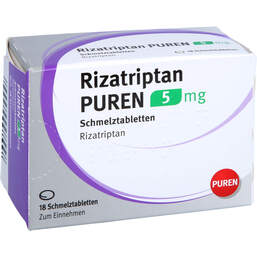 Abbildung: Rizatriptan Puren 5 mg Schmelztabletten 18 St, Schmelztabletten PZN 14299184