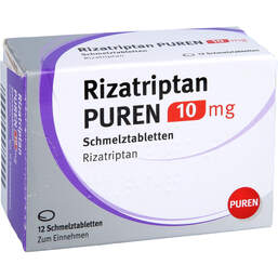 Abbildung: Rizatriptan Puren 10 mg Schmelztabletten 12 St, Schmelztabletten PZN 14299221