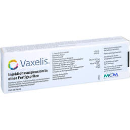 Abbildung: Vaxelis Injektionssuspension in einer Fertigspritze 0.5 ml, Injektionssuspension PZN 14299876