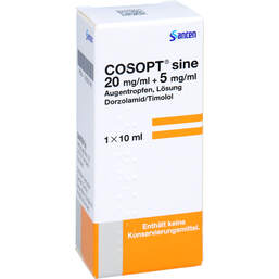 Abbildung: Cosopt sine 20 mg / ml + 5 mg / ml Augentropfen Lösung 1X10 ml, Augentropfen PZN 14300148