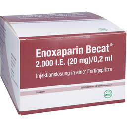 Abbildung: Enoxaparin Becat 2.000 I.E. 20mg / 0,2ml Injektionslösung FS 20 St, Injektionslösung in einer Fertigspritze PZN 14300697