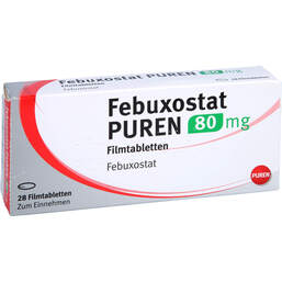 Abbildung: Febuxostat Puren 80 mg Filmtabletten 28 St, Filmtabletten PZN 14304577