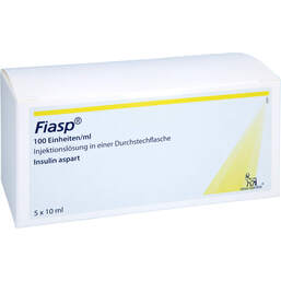 Abbildung: Fiasp 100 Einheiten / ml Injektionslösung i.e.Durchstechflasche 5X1X10 ml, Durchstechflaschen PZN 14307179