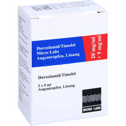 Abbildung: Dorzolamid / Timolol Micro Labs 20 mg / ml + 5 mg / ml Atr 2X5 ml, Augentropfen PZN 14308279