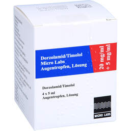 Abbildung: Dorzolamid / Timolol Micro Labs 20 mg / ml + 5 mg / ml Atr 4X5 ml, Augentropfen PZN 14308285