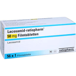 Abbildung: Lacosamid-ratiopharm 50 mg Filmtabletten 56 St, Filmtabletten PZN 14308658