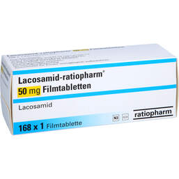 Abbildung: Lacosamid-ratiopharm 50 mg Filmtabletten 168 St, Filmtabletten PZN 14308664