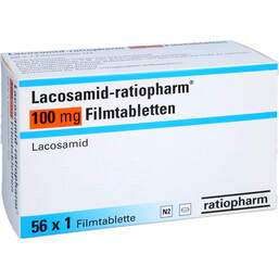 Abbildung: Lacosamid-ratiopharm 100 mg Filmtabletten 56 St, Filmtabletten PZN 14308687