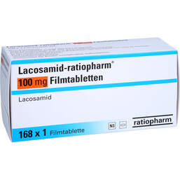 Abbildung: Lacosamid-ratiopharm 100 mg Filmtabletten 168 St, Filmtabletten PZN 14308693