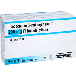 Abbildung: Lacosamid-ratiopharm 200 mg Filmtabletten 56 St, Filmtabletten PZN 14308747
