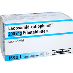 Abbildung: Lacosamid-ratiopharm 200 mg Filmtabletten 168 St, Filmtabletten PZN 14308753