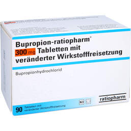 Abbildung: Bupropion-ratiopharm 300 mg Tabletten mit veränd.Wst.-Frs. 90 St, Tablette mit veränderter Wirkstofffreisetzung PZN 14308782