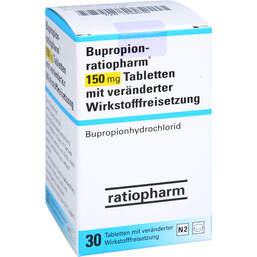 Abbildung: Bupropion-ratiopharm 150 mg Tabletten mit veränd.Wst.-Frs. 30 St, Tablette mit veränderter Wirkstofffreisetzung PZN 14308799