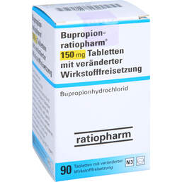 Abbildung: Bupropion-ratiopharm 150 mg Tabletten mit veränd.Wst.-Frs. 90 St, Tablette mit veränderter Wirkstofffreisetzung PZN 14308807