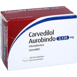 Abbildung: Carvedilol Aurobindo 3,125 mg Filmtabletten 100 St, Filmtabletten PZN 14309764