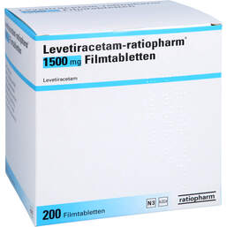 Abbildung: Levetiracetam-ratiopharm 1.500 mg Filmtabletten 200 St, Filmtabletten PZN 14310394