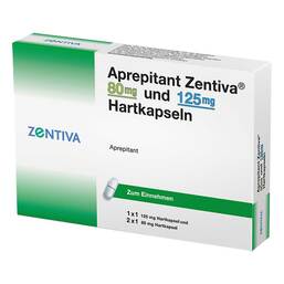 Abbildung: Aprepitant Zentiva 80 mg und 125 mg Hartkapseln 3 St, Hartkapseln PZN 14313642
