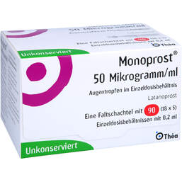 Abbildung: Monoprost 50 Mikrogramm / ml Augentropfenin Einzeldosen 90X0.2 ml, Einzeldosispipetten PZN 14318651
