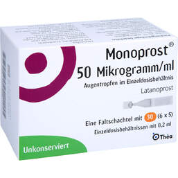Abbildung: Monoprost 50 Mikrogramm / ml Augentropfenin Einzeldosen 30X0.2 ml, Einzeldosispipetten PZN 14318668