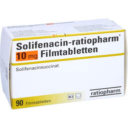 Abbildung: Solifenacin-ratiopharm 10 mg Filmtabletten 90 St, Filmtabletten PZN 14323882