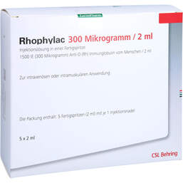 Abbildung: Rhophylac 300 µg / 2 ml Injektionslösung in Fertigspritze 5X2 ml, Injektionslösung PZN 14324114