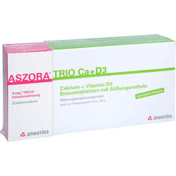 Abbildung: Aszora Trio Ca + D3 4mg / 100ml + 500mg / 1000IE Inf + Bta 1 P, Kombipackung PZN 14325734