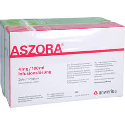 Abbildung: Aszora Trio Ca + D3 4mg / 100ml + 500mg / 1000IE Inf + Bta 4 P, Kombipackung PZN 14325740