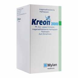 Abbildung: Kreon 20.000 Ph.Eur.Lipase Einheiten magensaftresistent Hartkapseln 100 St, Magensaftresistente Hartkapseln PZN 14327644