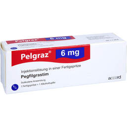 Abbildung: Pelgraz 6 mg Injektionslösung Fertigspritze mit autom.Nadels. 1 St, Injektionslösung PZN 14327874
