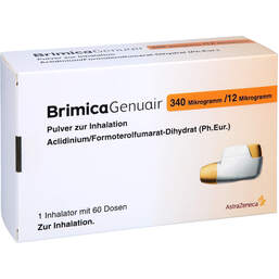 Abbildung: Brimica Genuair 340 µg / 12 µg Pulver zur Inhalation 60ED 1 St, Inhalationspulver PZN 14328158