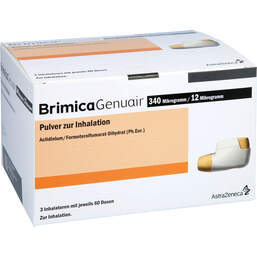 Abbildung: Brimica Genuair 340 µg / 12 µg Pulver zur Inhalation 60ED 3 St, Inhalationspulver PZN 14328164