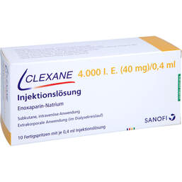 Abbildung: Clexane 4.000 I.E. 40mg / 0,4ml Ilo F.Sp. + Sich-System 10 St, Injektionslösung in einer Fertigspritze PZN 14328649