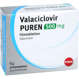 Abbildung: Valaciclovir Puren 500 mg Filmtabletten 10 St, Filmtabletten PZN 14335046