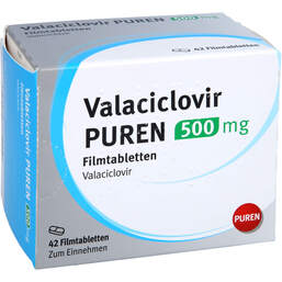 Abbildung: Valaciclovir Puren 500 mg Filmtabletten 42 St, Filmtabletten PZN 14335052