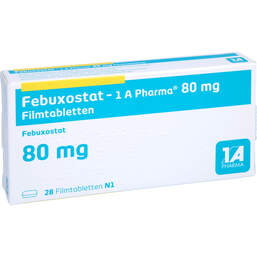 Abbildung: Febuxostat-1A Pharma 80 mg Filmtabletten 28 St, Filmtabletten PZN 14336985