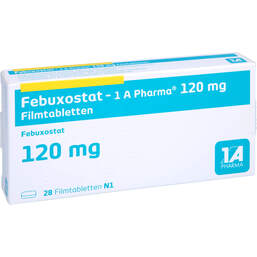 Abbildung: Febuxostat-1A Pharma 120 mg Filmtabletten 28 St, Filmtabletten PZN 14337016