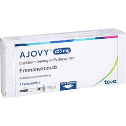 Abbildung: Ajovy 225 mg Injektionslösung in Fertigspritze 1 St, Injektionslösung PZN 14338808