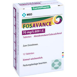 Abbildung: Fosavance 70 mg / 5.600 I.E. Tabletten 12 St, Tabletten PZN 14340745