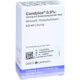 Abbildung: Condylox 5 mg / 1 ml Lösung zur Anwend.auf der Haut 3.5 ml, Lösung PZN 14347575
