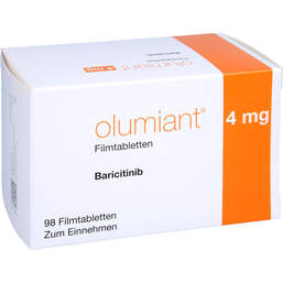 Abbildung: Olumiant 4 mg Filmtabletten 98 St, Filmtabletten PZN 14356657