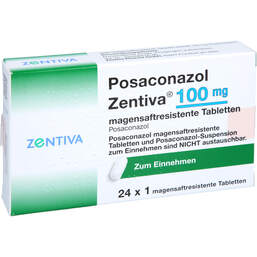 Abbildung: Posaconazol Zentiva 100 mg magensaftresistent Tabletten 24 St, Tabletten magensaftresistent PZN 14358426