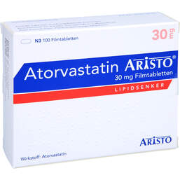 Abbildung: Atorvastatin Aristo 30 mg Filmtabletten 100 St, Filmtabletten PZN 14359503