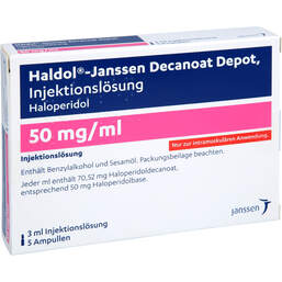 Abbildung: Haldol Janssen Decanoat Depot 50 mg / ml Injektionslösung Ampulle  5X3 ml, Injektionslösung PZN 14363060