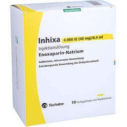 Abbildung: Inhixa 4.000 I.E. 40 mg / 0,4 ml Injektionslösung i.e.F.-Spr. 10 St, Injektionslösung in einer Fertigspritze PZN 14367017