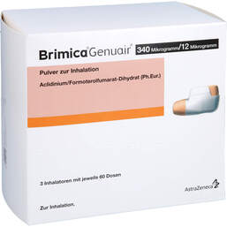Abbildung: Brimica Genuair 340 µg / 12 µg Pulver zur Inhalation 60ED 3 St, Inhalationspulver PZN 14371668
