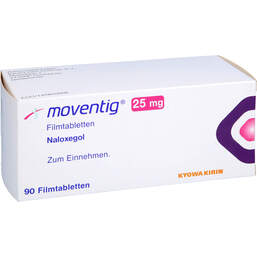 Abbildung: Moventig 25 mg Filmtabletten 90 St, Filmtabletten PZN 14399632