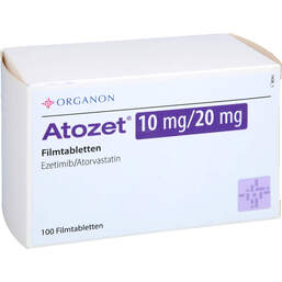 Abbildung: Atozet 10 mg / 20 mg Filmtabletten 100 St, Filmtabletten PZN 14404652