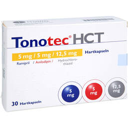 Abbildung: Tonotec HCT 5 mg / 5 mg / 12,5 mg Hartkapseln 30 St, Hartkapseln PZN 14408934