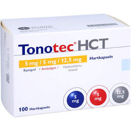 Abbildung: Tonotec HCT 5 mg / 5 mg / 12,5 mg Hartkapseln 100 St, Hartkapseln PZN 14408940